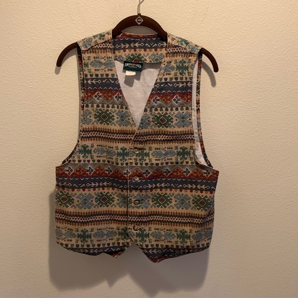 American Eagle Outfitters Vintage made in USA Aztec Jean Material Vest. Large. 